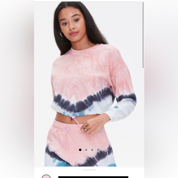 Forever 21 pink blue white tie dye crop top sweatshirt shorts matching set - Picture 8 of 16